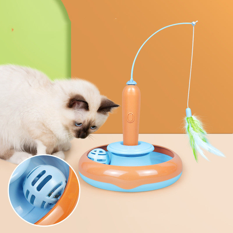 2-in-1 Interactive Self-Play Cat Toy with Feather