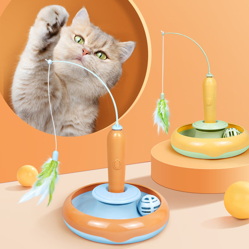 2-in-1 Interactive Self-Play Cat Toy with Feather